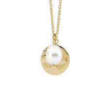 Stainless Steel Gold Plate Disk And Pearl Pendant