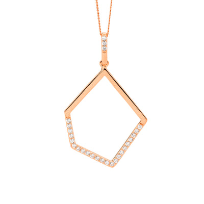 Ellani Sterling Silver Rose Gold Plated Abstract Drop Pendant Set With Cz