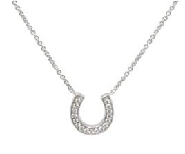 Sterling Silver Horse Shoe With Cz Pendant And Chain