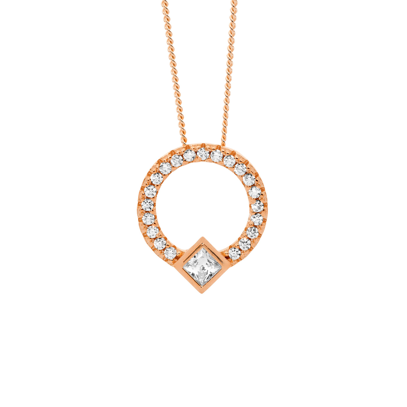 Sterling Silver Rose Gold Plated CZ Circle Pendant