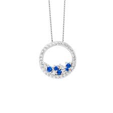 Ellani Sterling Silver Circle Pendant With Blue And Clear Cz