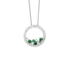 Ellani Sterling Silver Circle Pendant With Green And Clear Cz