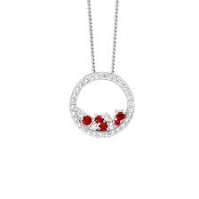 Ellani Sterling Silver Circle Pendant With Red And Clear CZ