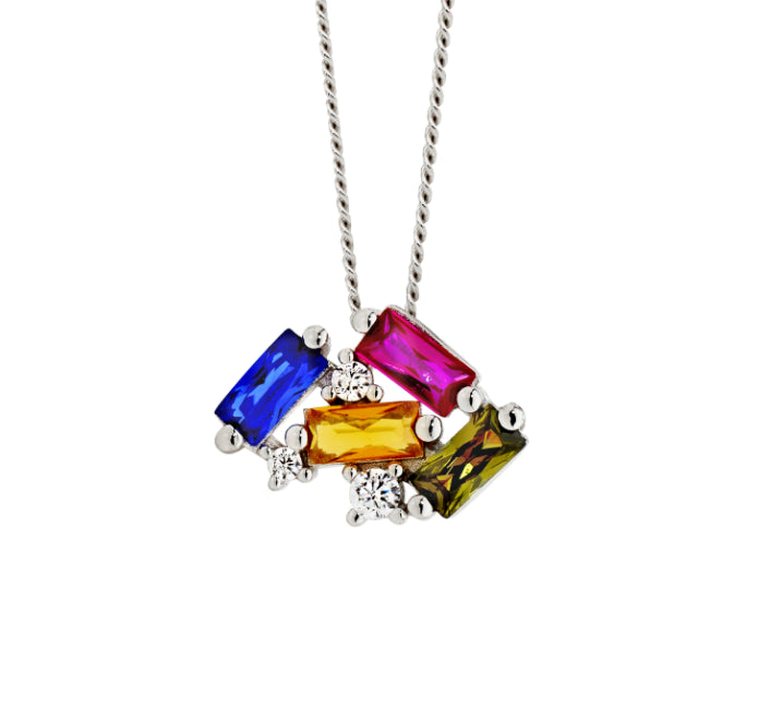 Sterling Silver Multi Coloured Cubic Zirconia Pendant