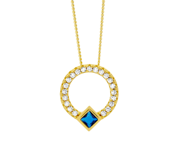 Sterling Silver Gold Plated Clear And Blue Cz Pendant