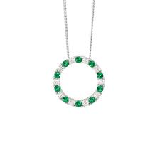 Sterling Silver Green And White Cubic Zirconia Circle Pendant