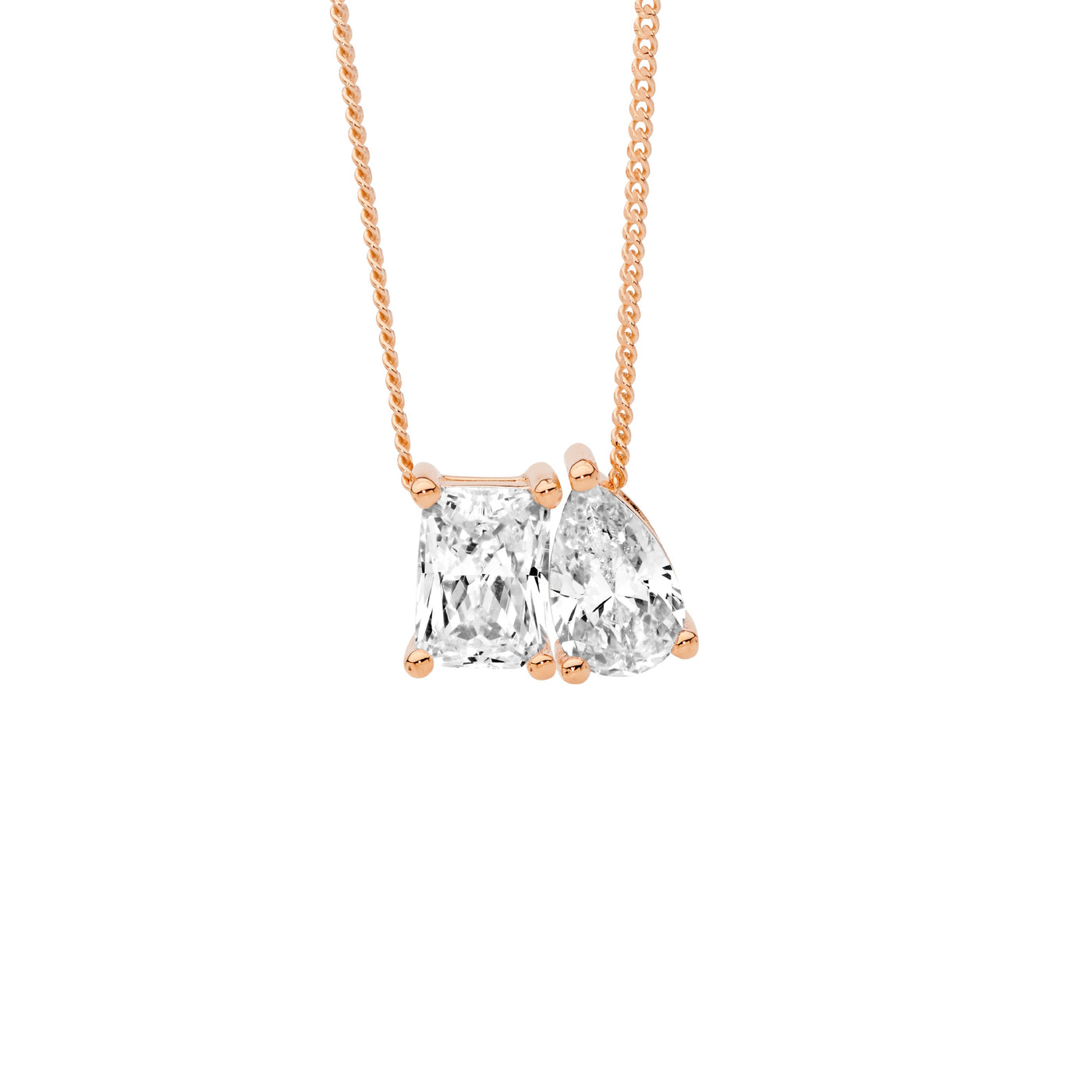 Ellani Sterling Silver Rose Gold Plate Pendant With Emerald And Pear Cut Cz