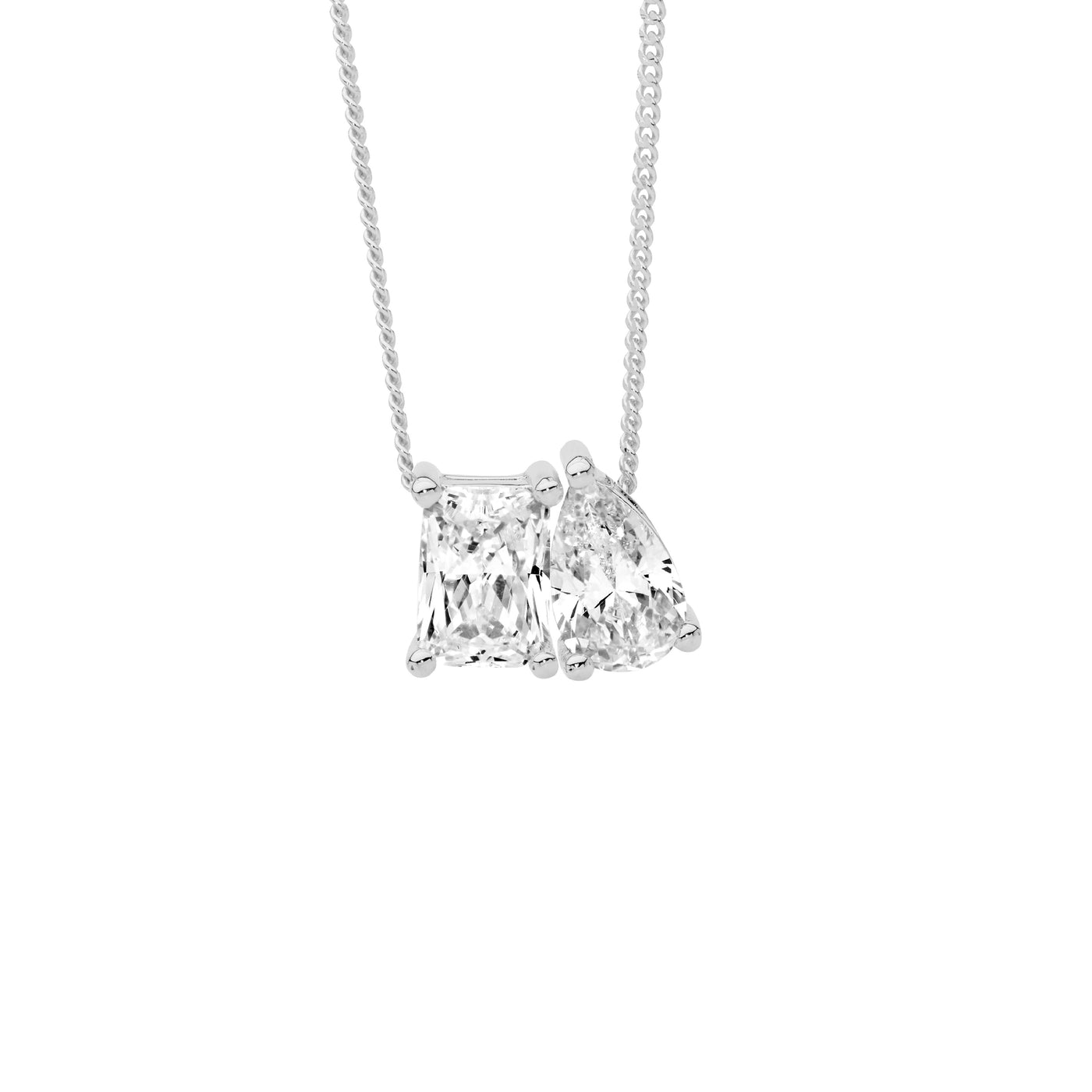 Sterling Silver Emerald And Pear Cut Cz Pendant