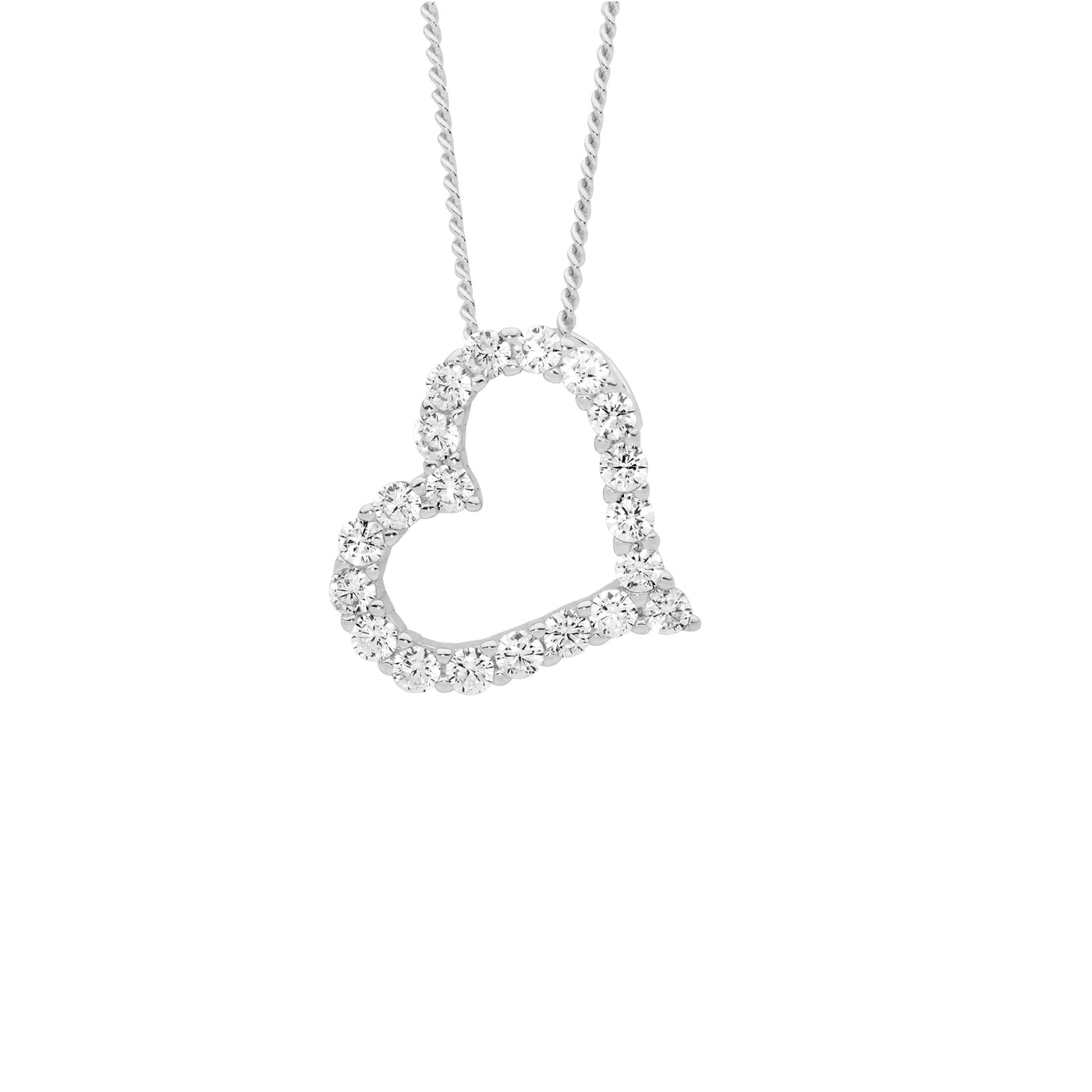 Sterling Silver Open Heart with CZ On Angle Pendant
