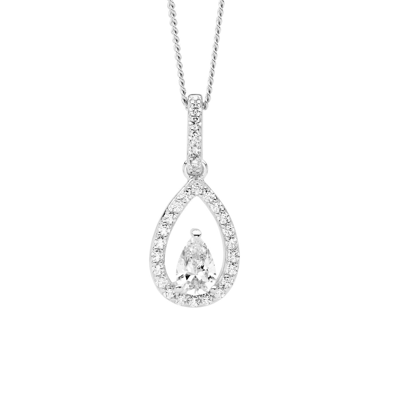 Sterling Silver Cz Open Pear Cz Drop Pendant