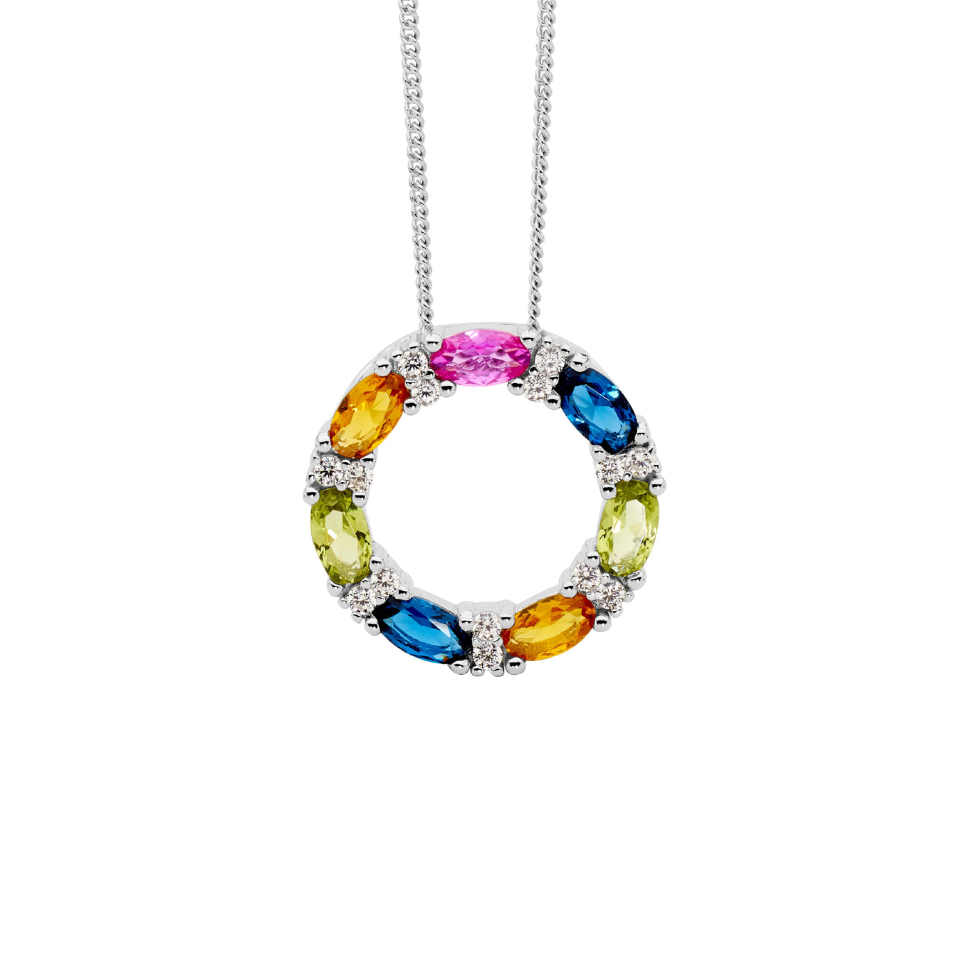 Ellani Sterling Silver Multi Coloured Cz Pendant