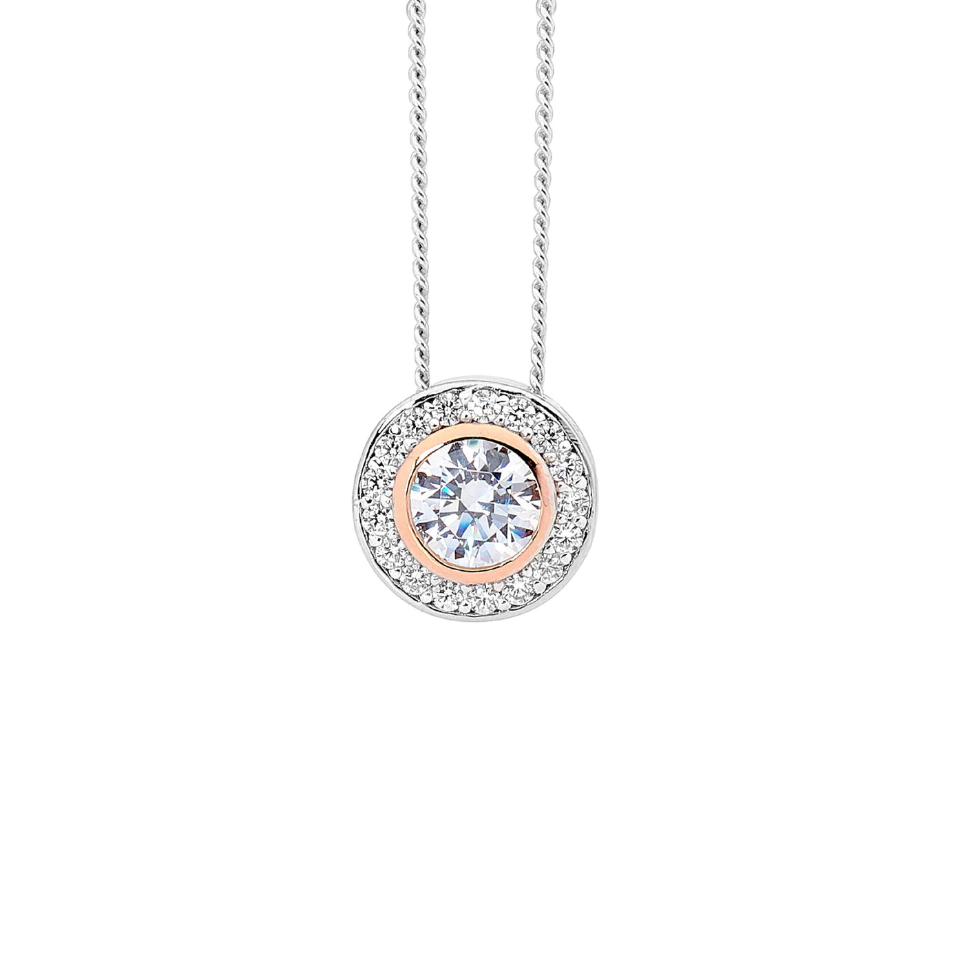 Ellani Sterling Silver Halo CZ Pendant