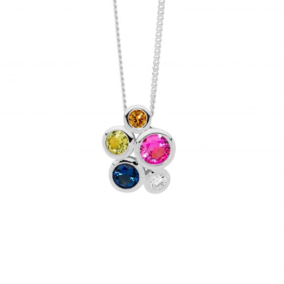 Ladies Ellani Sterling Silver Multi Coloured Cz Bezel Set Pendant P898M