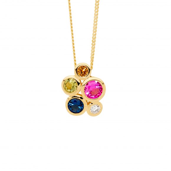 Ladies Ellani Yellow Gold Plated Multi Coloured Cz Pendant P898MG