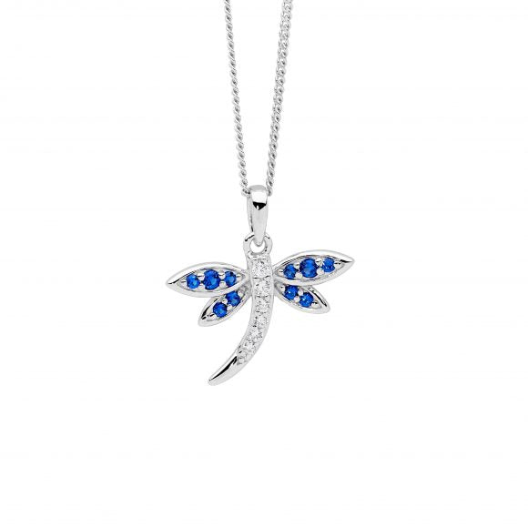 Ladies Ellani Dragonfly Pendant With Blue And White Cz P903DB
