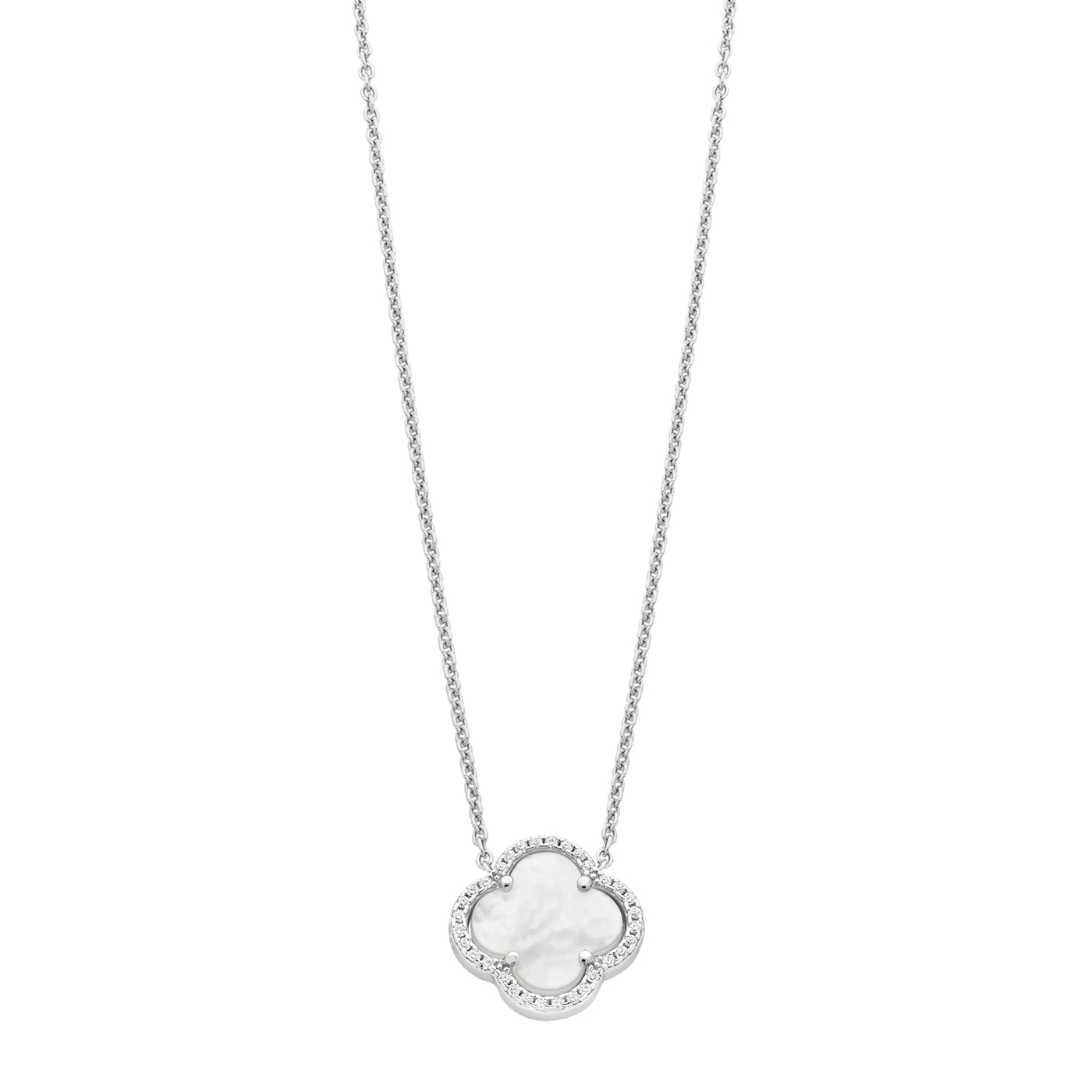 Sterling Silver MOP And CZ Clover Pendant