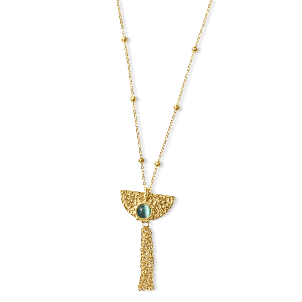 Steel Me Boho Yellow Gold Blue Stone Necklace