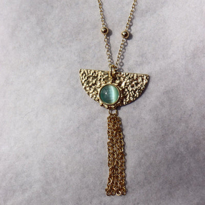 Steel Me Boho Yellow Gold Blue Stone Necklace