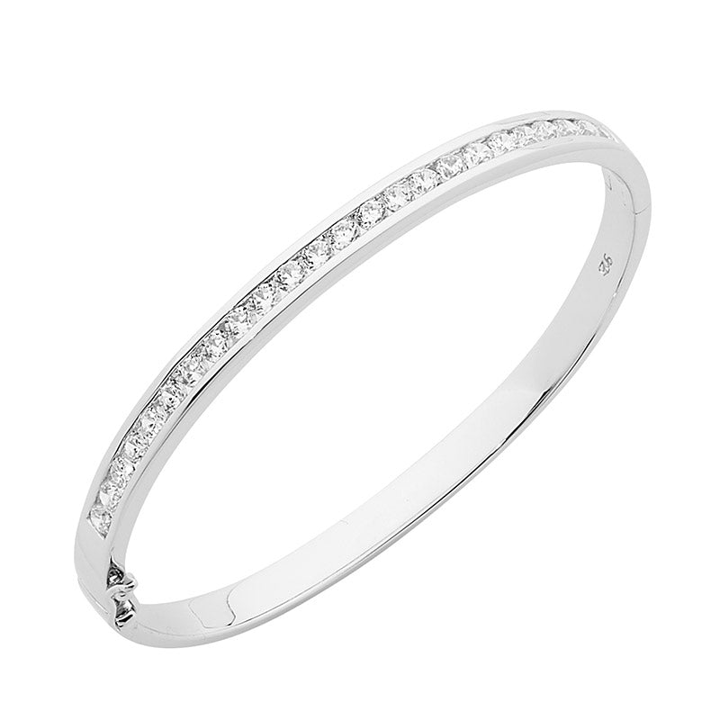 Ellani Sterling Silver Cubic Zirconia Channell Set Bracelet