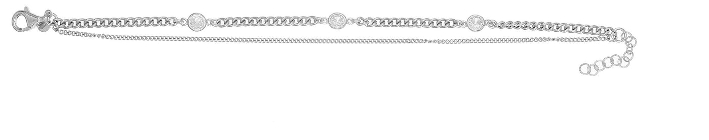 Sterling Silver Double Curb Link Braclet With Three Cubic Zirconias 19cm