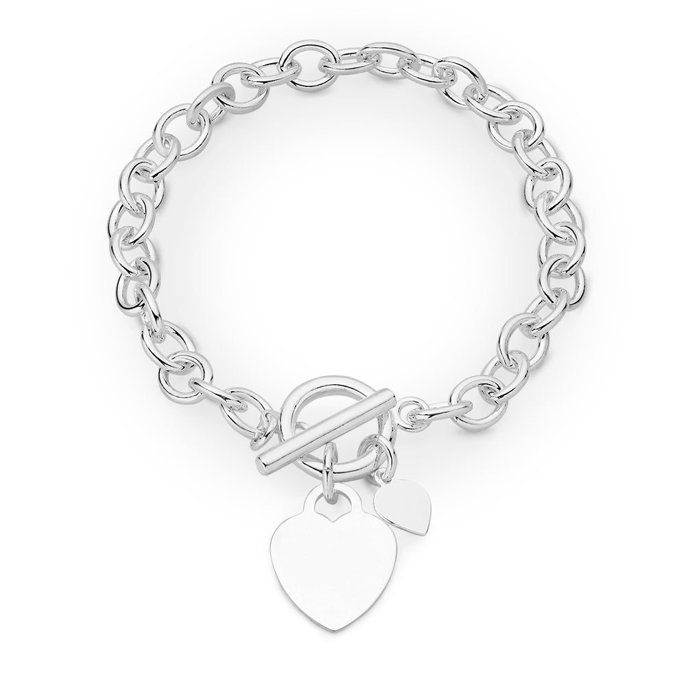 Sterling Silver Rolo Bracelet With Heart And T-Bar