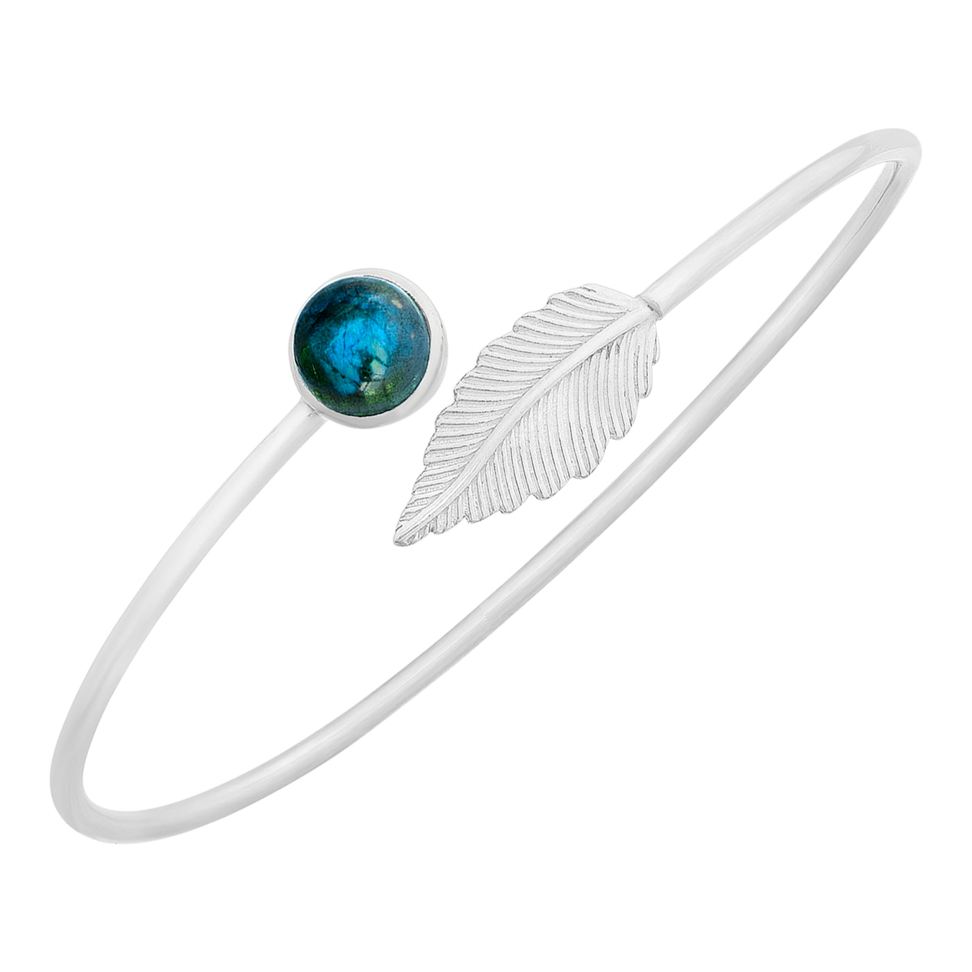 Sterling Silver Bangle With Leaf And Labadorite Stone