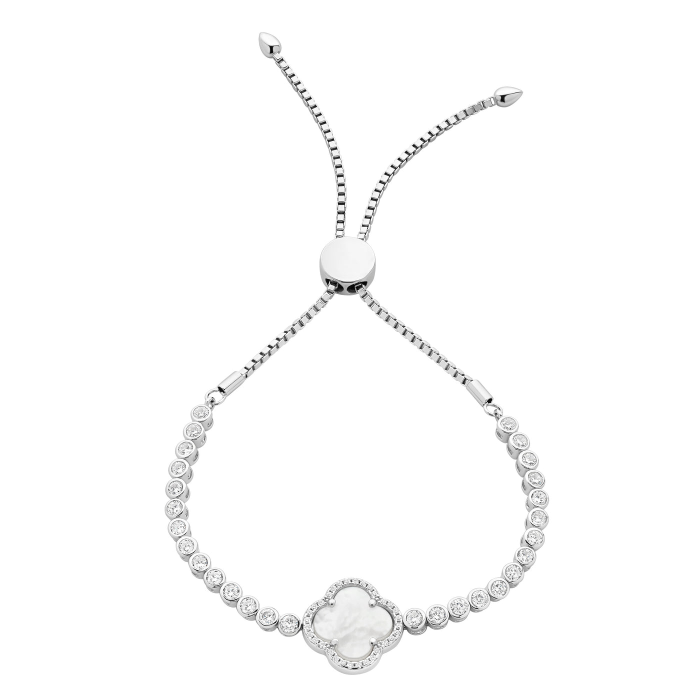 Sterling Silver Mother Of Pearl Clover And Cz Bracelet