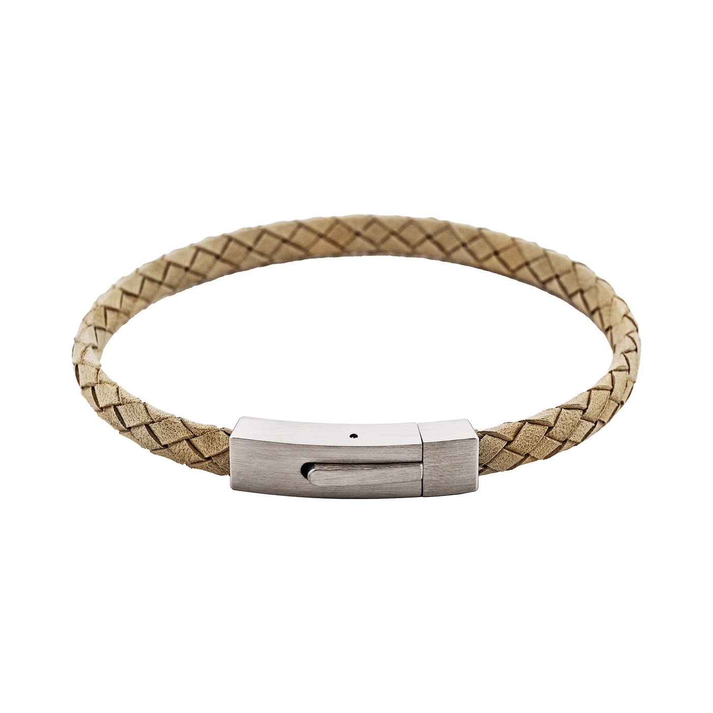Braided Suede & Steel Calabria Bracelet, 21.5cm x 6mm, Stone