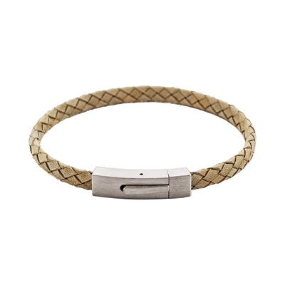 Braided Suede & Steel Calabria Bracelet, 21.5cm x 6mm, Stone