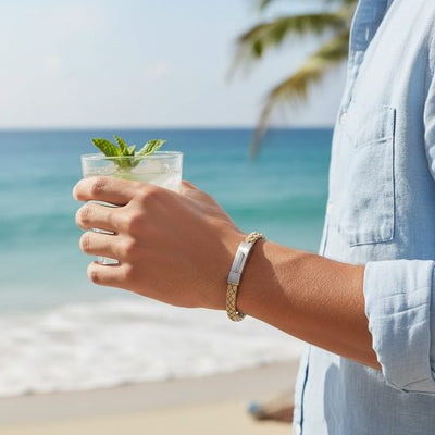 Braided Suede & Steel Calabria Bracelet, 21.5cm x 6mm, Stone