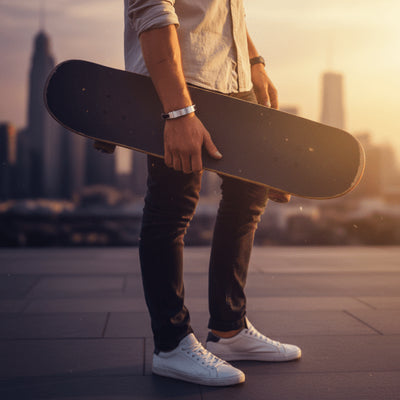 Polished Stainless Steel Bracelet with Double Strand Braided Black Leather