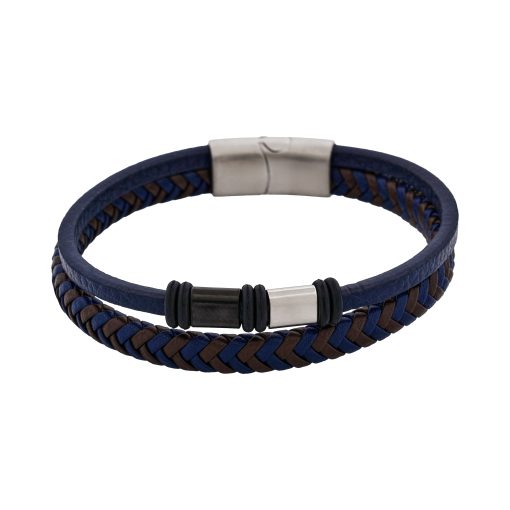 Matt Stainless steel with Dark Blue leather bracelet