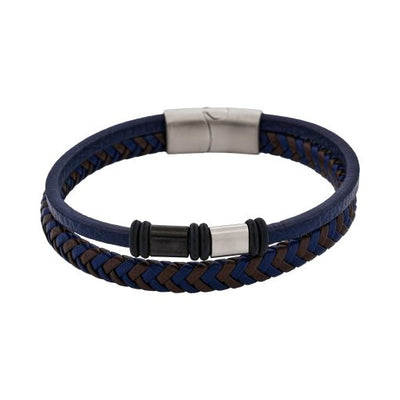 Matt Stainless steel with Dark Blue leather bracelet