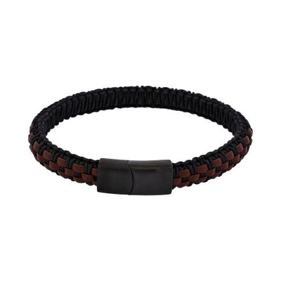 Stainless Steel With Dark Brown Leather Bracelet