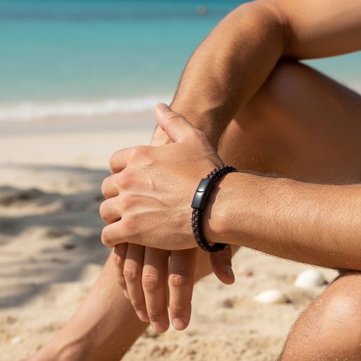 Stainless Steel With Dark Brown Leather Bracelet