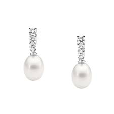 Sterling Silver Drop Freshwater Pearl Earrings