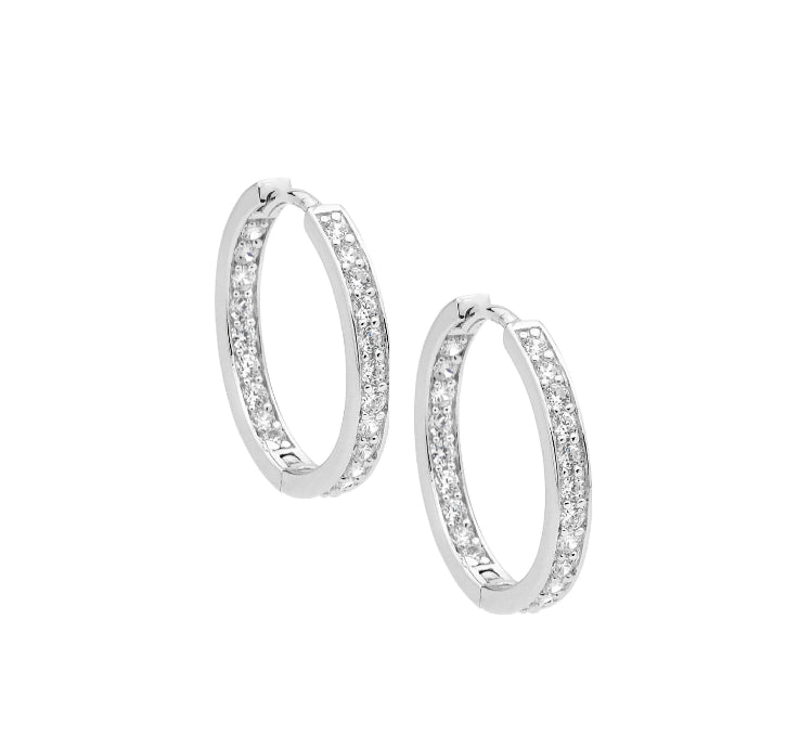 Sterling Silver Cz Hoop Earrings