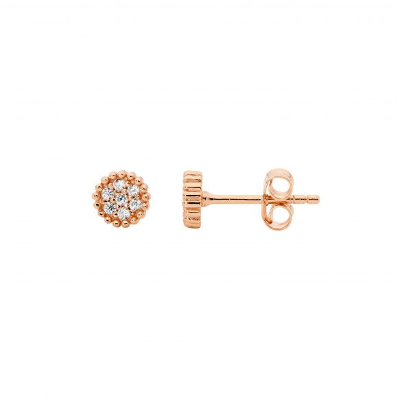 Sterling Silver Cubic Zirconia Cluster Earrings With Rose Gold Plating