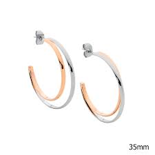Stainless Steel And Rose Gold Double Hoop Earrings