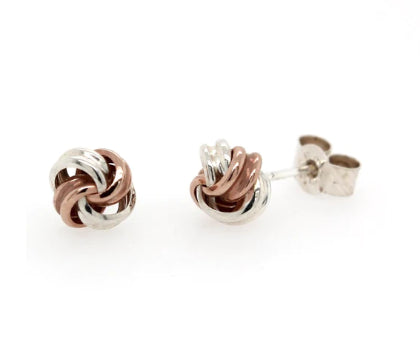 9Ct Rose Gold And Sterling Silver Knot Stud Earrings