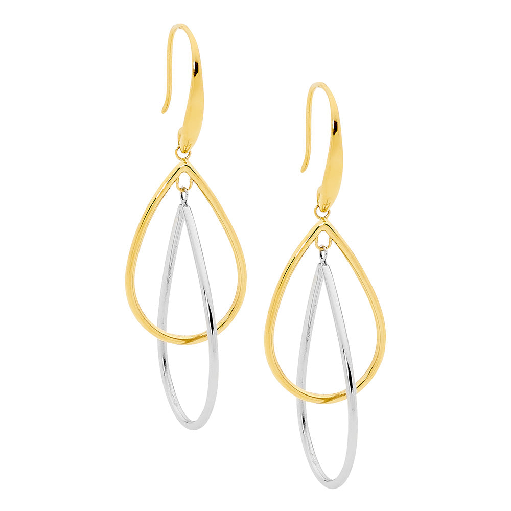 Stainless Steel Double Tear Drop Earrings With Gold Plating