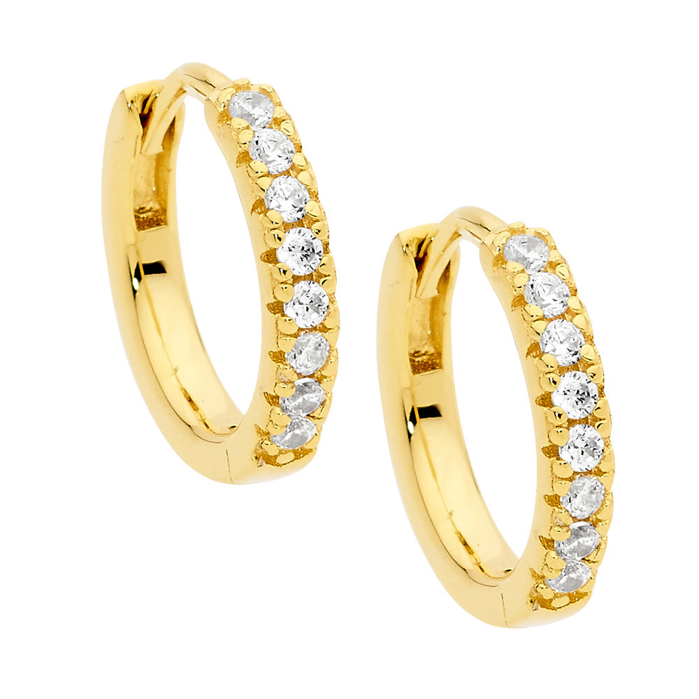 Gold Plated Sterling Silver 14Mm Cubic Zirconia Huggies