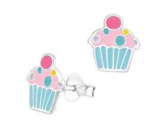Sterling Silver Enamel Cupcake Studs