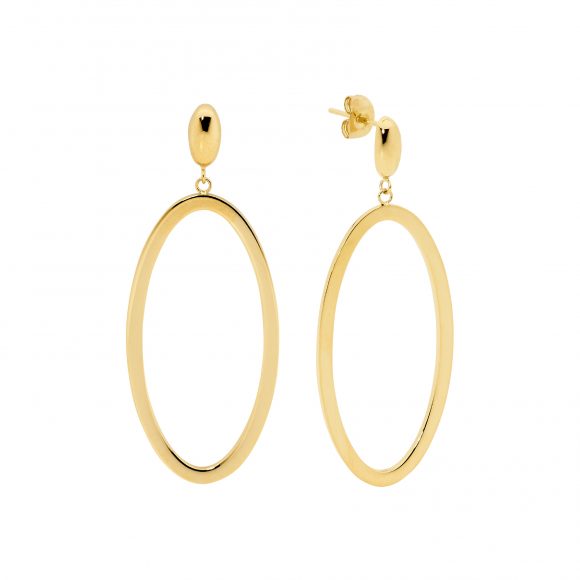 Gold Plated Stainless Steel Open Oval Drop Earrings