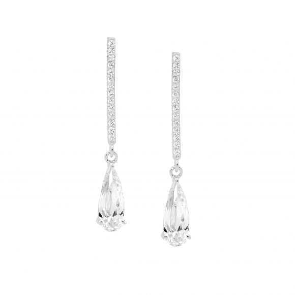 Sterling SilverDrop Bar Earrings With Pear Shaped Cubic Zirconia