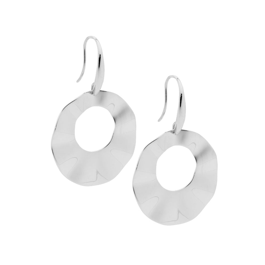 Stainless Steel Wave Disk Drop Earrings