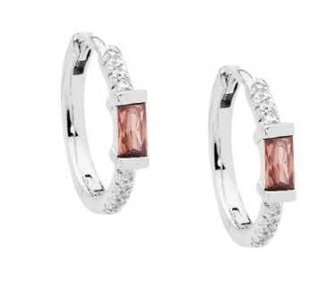 Ellani Sterling Silver Hoop Earrings With Rhodolite Cubic Zirconia