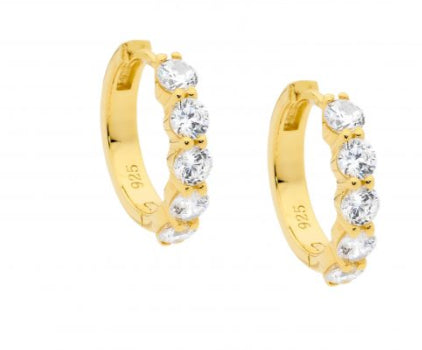 Ellani Sterling Silver Gold Plated Cz 17Mm Hoop Earrings