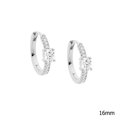 Womans Sterling Silver 16mm Hoop Earrings With Oval CZ