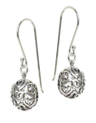 Sterling Silver Filigree Heart Drop Earrings